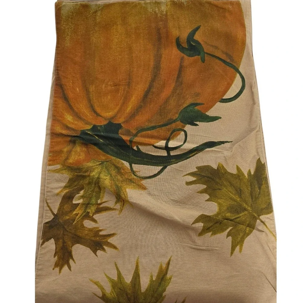 Pottery Barn Harvest Pumpkin Table Runner 18x108 Linen Blend Autumn Leaves Tan